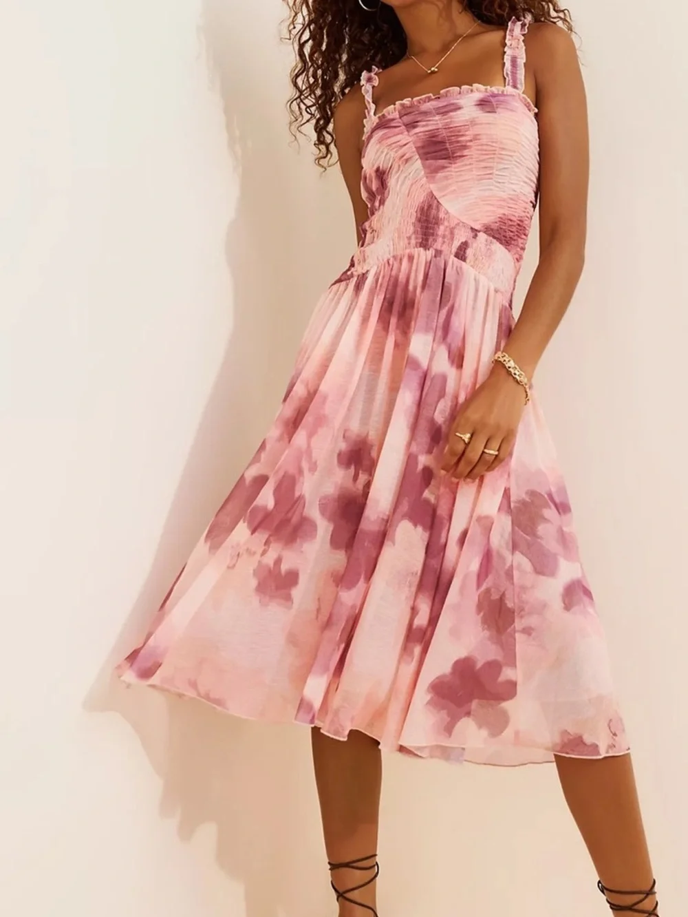 New Free People Tessa Smocked mesh midi dress